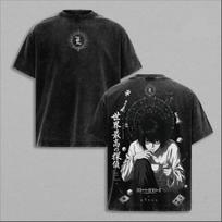Death Note Graphic T‑Shirt Vintage L Lawliet Print Men Women Casual Short Sleeve Unisex Streetwear Retro Washed Anime Tees Tops S black