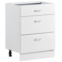 VEVOR Balta „Shaker“ stiliaus apatinė spintelė paruošta surinkti 60cmP Nesurinkta spintelė, 600x475x815 mm(P x S x A), su 3 stalčiais, sklandžiai ištraukiamomis bėgeliais, namams 47.5 x 60 x 81.5 cm