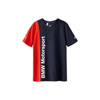 Puma X Bmw Color Block Letter Print Round Neck Racing Short Sleeve T-Shirt Men T-Shirt Blue 761989-01 S black