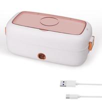 USB Portable Electric Lunch Box 5V 12V 24V Car Truck Camping Work School 220V Food Heated Warmer Container Stainless Steel Set USB Plug white