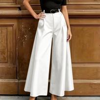 Womens high waisted wide leg dress pants loose fit business casual work trousers with pockets elastic waistband L balta