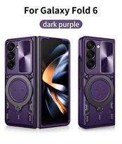 For Samsung Galaxy Z Fold 7 6 5 4 Case Slide Camera Lens Protection 360 Rotating Kickstand Phone Armor Back Case Opp Bag&For Samsung Galaxy Z Fold 6 5G 7.6" tamsiai violetine spalva