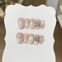 10pcs Sweet Ballet Cat Eye Press On Nails Coffin Shape Handmade Fake Nails With Heart Bow Butterfly Decor Wearable Nail Art gray
