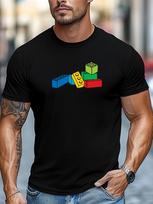 Brick Blocks Print Mens Crew Neck Short Sleeve Tee Soft Summer For Puzzle Game Fans Daily Stree XL brown