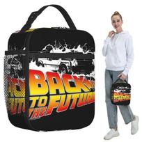 Back To The Future DeLorean White Stencil Fan Art Insulated Lunch Bag School Cooler Thermal Food Box Tote Portable Lunch Boxes One Size gray
