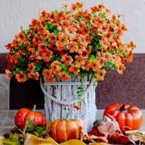 Aesthetic Violet Fall Flowers Eucalyptus Realistic Fake Mum Front Porch Fall Decor For Outdoor Planters oranžinė