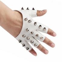 Fingerless Half-palm Gloves PU Leather Patent Leather Gloves Motor Rivet Gloves  Women balta