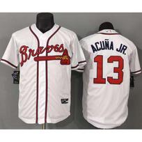 Atlanta Braves MLB Baseball Jersey 13 Ronald Acuna Jr White Embroidered Fan Shirt Unisex Braves 13 White Jersey - XL