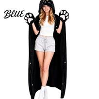 Coral Fleece Blanket Hoodie Animal Wearable Hoodie Adults Oversized Sweatshirt Lightweight Warm Sleepwear Halloween Cosplay Costume Plush K black