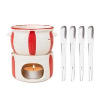 Chocolate and Cheese Fondue Pot with Smooth Pottery Bowl for Fruit, Cookie and Bread Dipping during Shared Meals