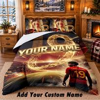 Lamine Yamal Pattern Bedding 3Pcs Set Custom Name, Bed Sheet And Pillowcases For Home Bedroom 140cmx210cm