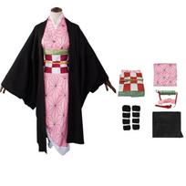 Kamado Nezuko Cosplay Halloween Costume Party Clothes Anime Kimetsu No Yaiba Outfit Wig Shoes Set 120 pink