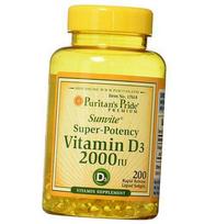 Vitaminas D3, cholekalciferolis, vitaminas D3 2000, Puritan's Pride 100 gelio dangtelių (36367051) 200softgels