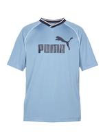 PUMA Sportiniai marškinėliai 'ESS' mėlyna dūmų spalva / juoda / balta