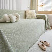 Herringbone Pattern Sofa Towel Cover Cloth Four Seasons Universal Full Covered Tassel Cover Blanket Cover Towel High-Grade Chenille 180X130 gray