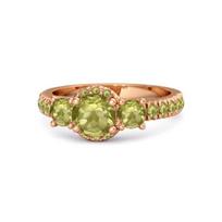 Peridot Three-Stone Halo Pavé Band Ring -925 Sterling Silver Rose Gold Vermeil 9.5 rožinio aukso spalvos