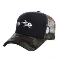 Fishbone Trucker Cap Men Fishing Skeleton Fish Bone Baseball Caps Unisex Mesh Net Hats MZ-496 black