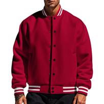 Men's Retro Baseball Jacket Loose Fit Stand Collar Casual Single-Breasted Button Closure M raudona