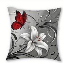 Butterflies White Lilies Patterned Doublesided Printed pillow cover Short plush Suitable living rooms sofas throw cushion cover 45cmx45cm(18x18Inch) gray