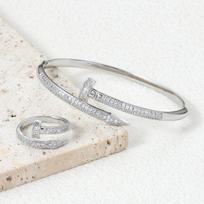 Micropaved Zircon Ring Open Nail Bracelet Light Luxury Style Adjustable Bracelet Bracelet one size(17~22cm) beige