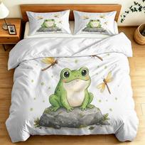 Frog 3D Colorful Cartoon Bedding Set and Pillowcase 75*50cm, Children Duvet Cover Set with Zipper for Boys and Girls Bedroom EU Single 135*200cm/53x79in 3pcs