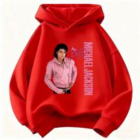 2026 New Children's Hoodie Michael Jackson Print Unisex Warm, Thickened, Retro-Style Superstar Graphic Top for Autumn/Winter 160 red