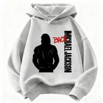 2026 New Children's Hoodie Michael Jackson Print Unisex Warm, Thickened, Retro-Style Superstar Graphic Top for Autumn/Winter 130 gray