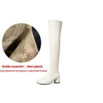 Krazing Pot Microfiber Autumn Winter Shoes Med Heels Brand Shoes Big Size 45 Size 44 Size 46 Women Keep Warm Stretch Over-the-knee Boots 43 beige