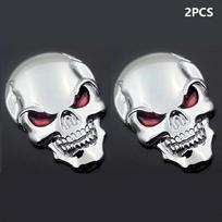 2PCS 3D Metal Skull Car Emblem - Pirate Skeleton Badge for Auto Body Rear Trunk, Buccaneer Sticker Decal Universal Fit sidabras