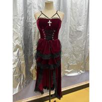 Gotikinis vampyro kostiumas, vyno raudonumo aksominė su ilgu galu karalienės scenos suknelė XL raudona