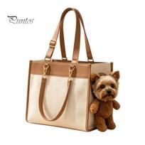 Interactive Pet Travel Bag Portable Carrier Purse, Plush Bear Dog Tote, Side Head Shoulder for Pets Hole, Adjustable Strap, Carrying Cats Small M