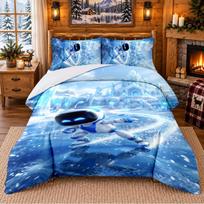 Astro Bot Pattern Bedding 3Pcs Set Bed Sheet And Pillowcases For Indoor Bedroom 135cmx200cm