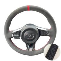 Rankomis siūta zomšinė automobilio vairo apdanga Mazda MX-5 MX5 2016-2020, individuali „pasidaryk pats“ automobilio vairo dėklas Black Thread