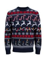 Jack & Jones Junior Megztinis 'JJXMAS SANTA' tamsiai mėlyna / omarų spalva / tamsiai raudona / balta
