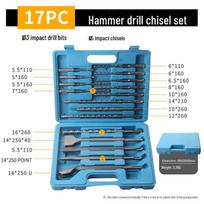 17-piece Electric Hammer Drill and Chisel Tool Set with Various Attachments