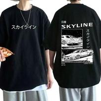 Anime Drift AE86 Initial D Dvipusiai Marškinėliai Apvalia Kakleline Trumpomis Rankovėmis Vasariniai Kasdieniai Unisex R34 Skyline GTR JDM Manga Marškinėliai XL juoda