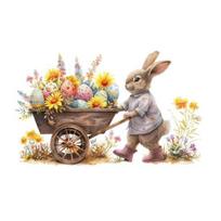 Velykinės langų lipdukai Dekoracija Mielas zuikis stumiantis vežimėlį Langų lipdukas Daugkartiniai statiniai PVC lipdukai Pavasariui Rabbit beige