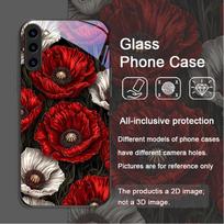 Retro aguonų žydėjimo karštai raudonos spalvos spausdintas grūdintas stiklas telefono dėklas, skirtas Samsung Galaxy S26 S25 Ultra S24 S23 Plus S22 S21FE Galaxy S23+ red