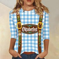Women's Casual 3/4 Sleeve Oktoberfest Print T-Shirt Round Neck Lightweight Soft Fabric Comfortable Fit XXXL dangaus mėlyna spalva