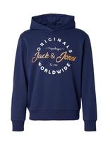 JACK & JONES Megztinis be užsegimo 'JWHMILO' tamsiai mėlyna / garstyčių spalva / balta