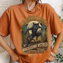 Le Félin Noir Vintage Black Cat T-Shirt | Mysterious Cat artwork 130 brown