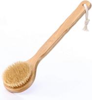 Long Handle Boar Bristle Body Brush for Dry Brushing and Skin Exfoliation Back Scrubber for Spa Bathing Home Use beige