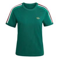 Adidas Originals 3 juostelių siauri marškinėliai Team Dark Green/Bold Green/White/Better Scarlet Moteriški viršutiniai drabužiai KE9384 S blue