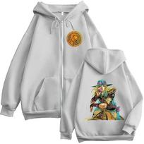Anime JoJo Bizarre Adventure STEEL BALL RUN Diego Brando Zipper Hoodies Men's Women Zip Up Hooded Sweatshirts Jackets Coats 4XL white