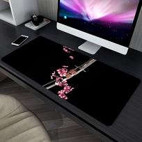 Black Samurai Sword Large Extended Gaming Mouse Pad Non Slip Desk Mat White Floral Silhouette Keyboard Mouse Pad 800x300x2mm