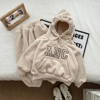 Kids Warm Clothing Set Autumn Winter Boys Girls Fleece Suit Letter Hoodies Pants 2Pcs Casual Outfits Children Tracksuits 120 balta