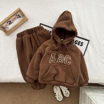 Kids Warm Clothing Set Autumn Winter Boys Girls Fleece Suit Letter Hoodies Pants 2Pcs Casual Outfits Children Tracksuits 140 ruda