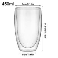 150/250/350/450ml Aukšto borosilikatinio stiklo dvigubo sluoksnio stiklinis puodelis gėrimams, pieno puodelis, sulčių puodelis 450ml