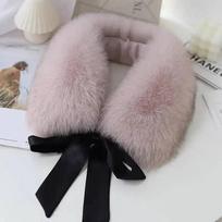 Luxury Winter 100% Real Fox Fur Scarf Women Neck Keep Warm Natural Fox Fur Square Collar Coat Hooded Warm Scarves Ladies Length 50CM&Non-removable ribbon gray