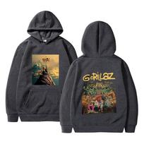 Rock Band Gorillaz The Mountain Tour Graphic Hoodie Men Women Fashion Casual Oversized Sweatshirt Male Vintage Fleece Hoodies 2XL tamsiai pilka spalva